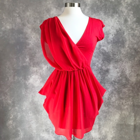 Bebe Dresses Bebe Red Chiffon Draped Cut Out Dom Mini Dress Xs Poshmark